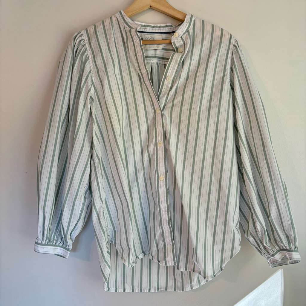 J. Crew Sage And White Striped Button-Down